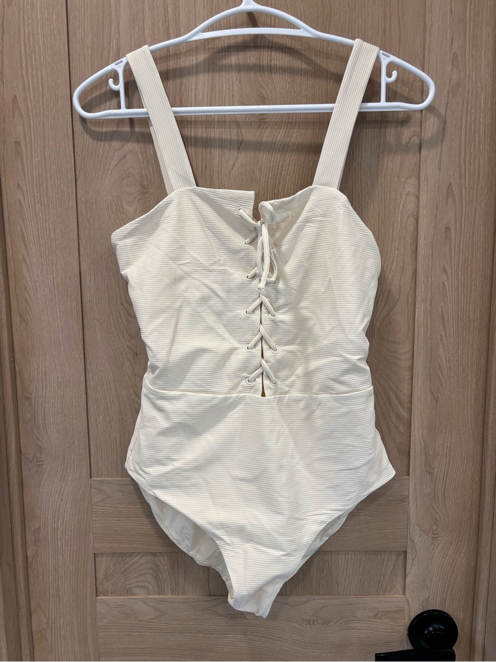 Onia Raquel One Piece Swimsuit Size L Cream Ribbed NEW Vacation Beach